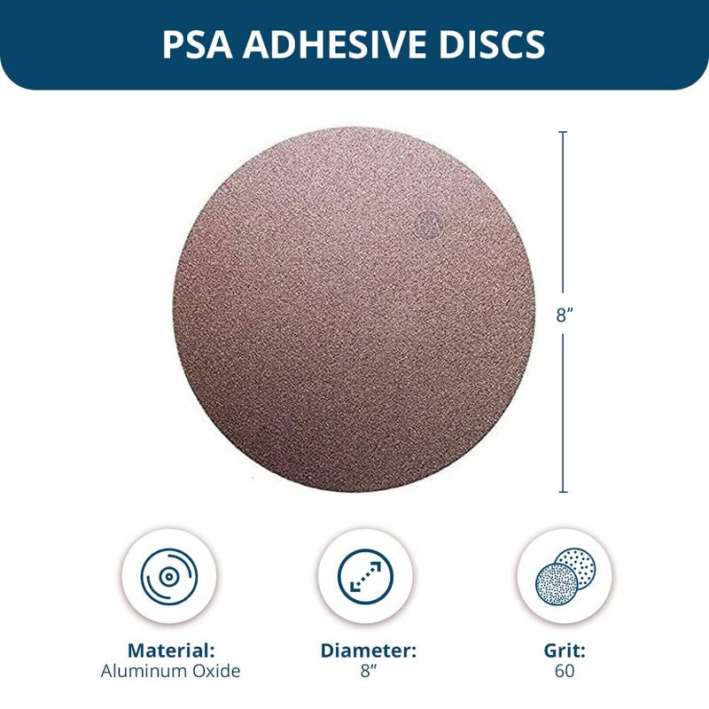 Benchmark Abrasives 8" Premium Aluminum Oxide No Hole PSA Discs, Self Adhesive Random Orbital Sander Discs for Sanding Polishing on Metal Wood Fiberglass (10 Pack) - 60 Grit - Image 2